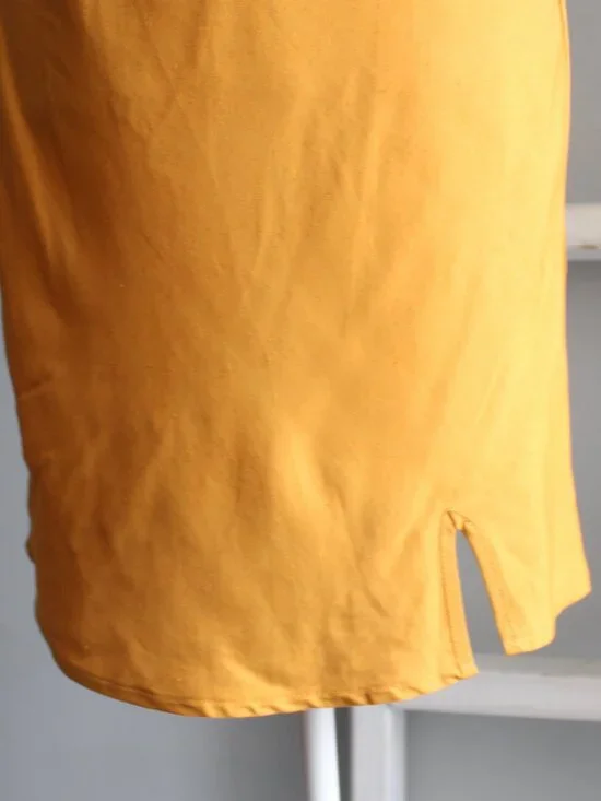 ASOS Mustard Yellow Linen Blend Slip Mini Spaghetti Strap Slit Dress Size 6 US - Picture 5 of 8
